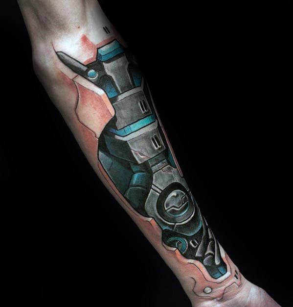 Amazing Mens 3d Gears Tattoo Design On Forearms