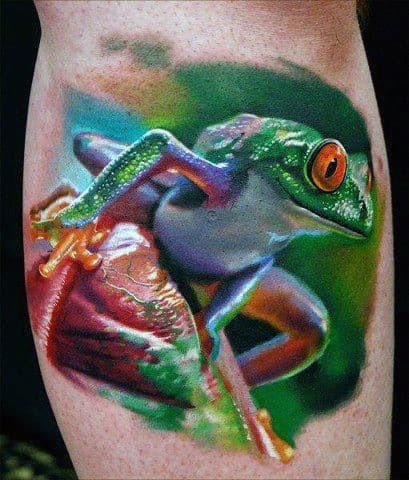 Amazing Mens 3d Realistic Frog Tattoo On Arm