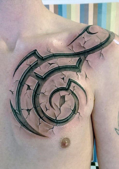 Amazing Mens 3d Traditional Tribal Shoulder And Upper Chest Tattoo