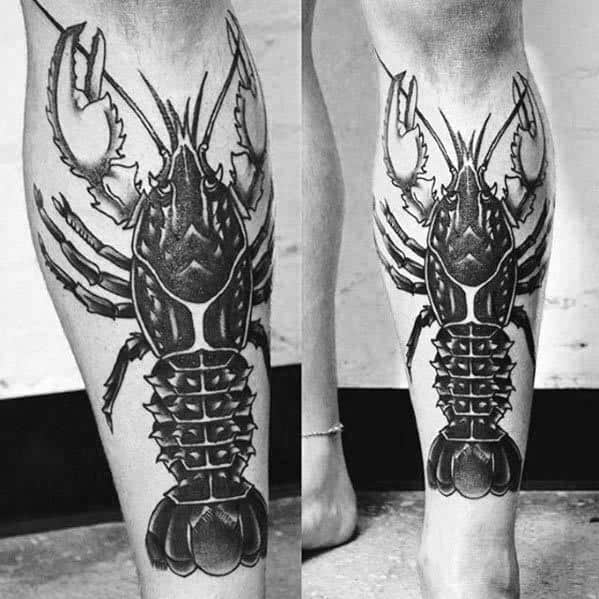 Amazing Mens Back Of Leg Crawfish Tattoo Designs