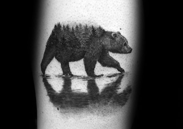 Amazing Mens Bear Tree Line Tattoo Designs