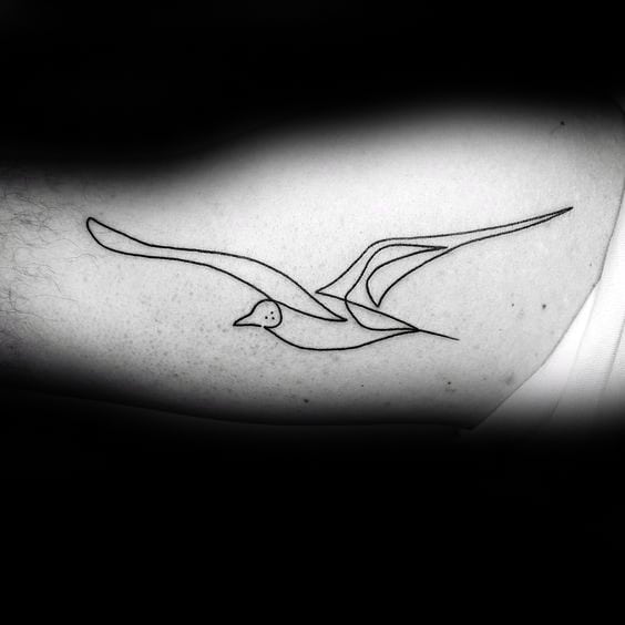 Amazing Mens Black Ink Lines Minimalist Seagull Tattoo On Inner Arm Bicep