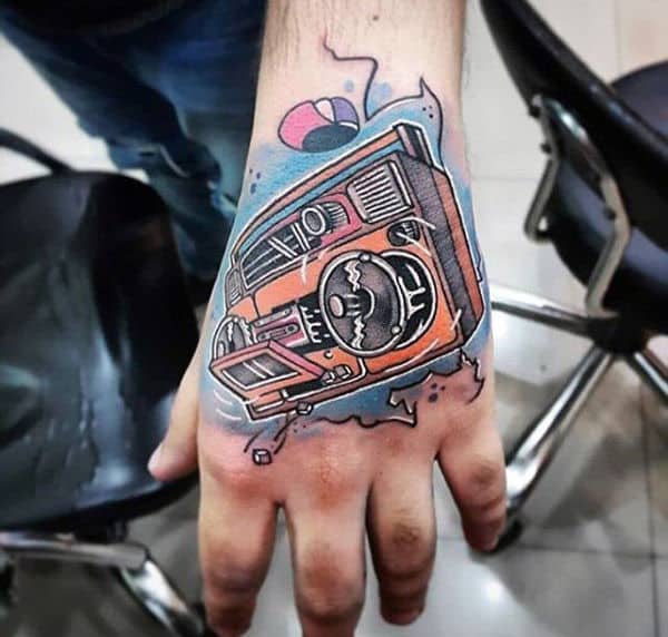 Amazing Mens Boombox Hand Tattoos