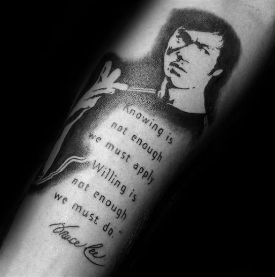 Amazing Mens Bruce Lee Quote Forearm Tattoo Designs