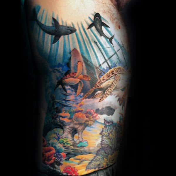 Amazing Mens Coral Reef Rib Cage Side Tattoo Ideas