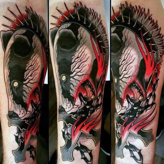 Amazing Mens Cross Honey Badger Forearm Tattoo