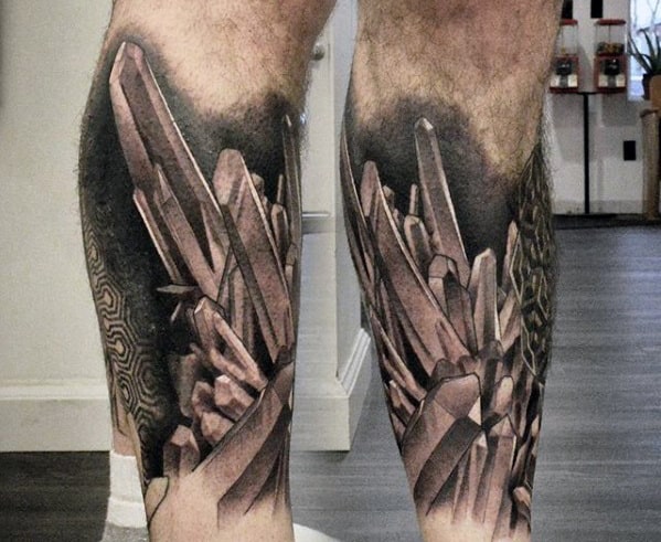 Amazing Mens Crystals 3d Leg Sleeve Tattoo