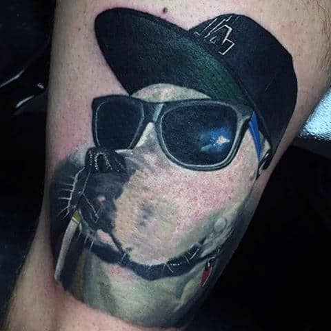 Amazing Mens Dog Wearing Sunglasses Tattoo Design