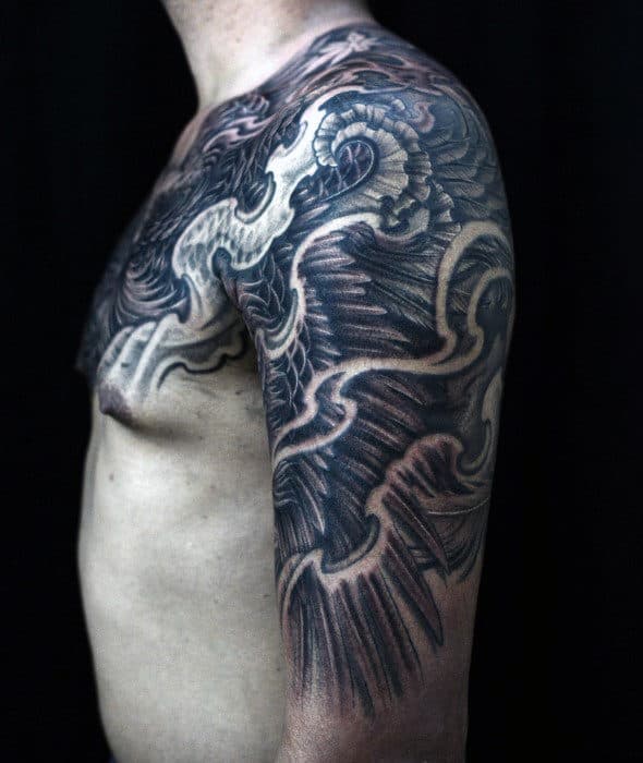 Amazing Mens Dragon Half Sleeve Shoulder Tattoos