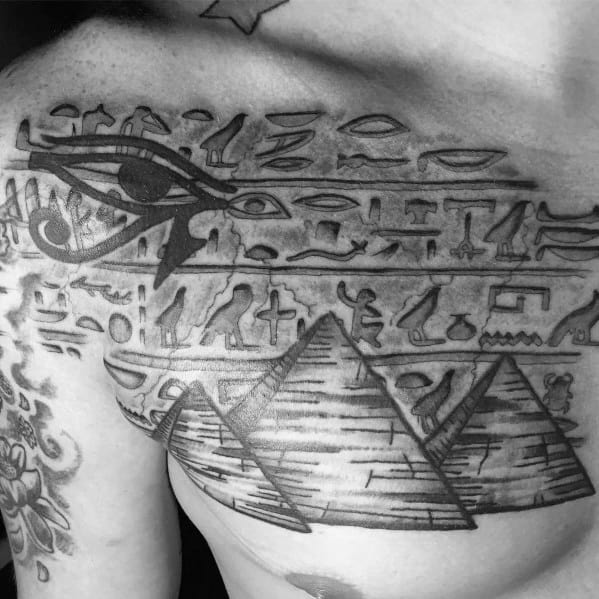 Amazing Mens Egyptian Stone Hieroglyphics 3d Chest Tattoo Designs