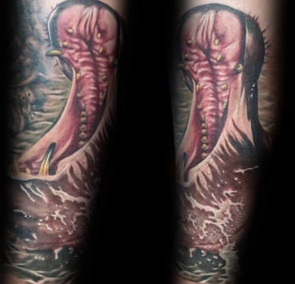 Amazing Mens Forearm 3d Hippo Tattoo Designs