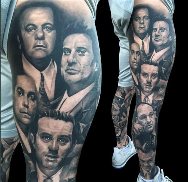 Amazing Mens Gangster Leg Sleeve Tattoos