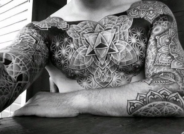 Amazing Mens Geometric Chest Tattoo Designs