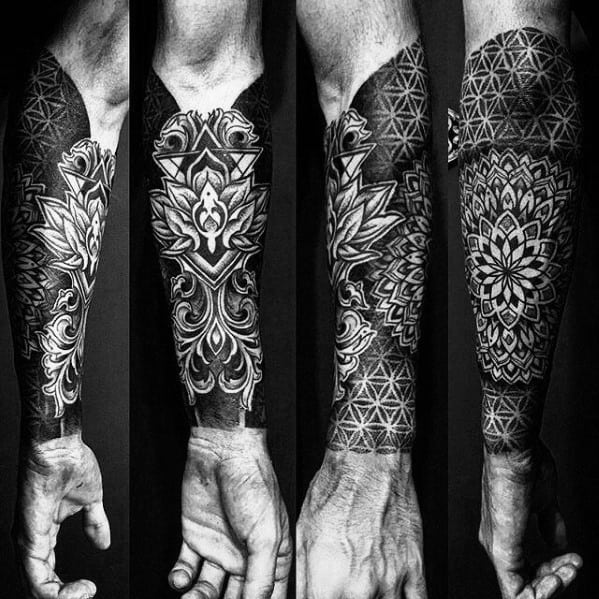 Amazing Mens Geometric Forearm Sleeve Tattoo Designs