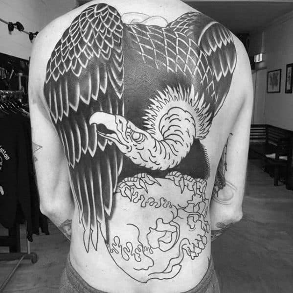 Amazing Mens Giant Vulture Skull Full Back Traditional Tattoo