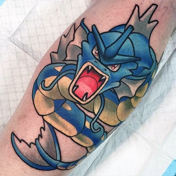 Amazing Mens Gyarados Leg Calf Tattoo Designs