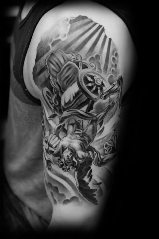 Amazing Mens Half Sleeve Icarus Chair Tatoo Designs