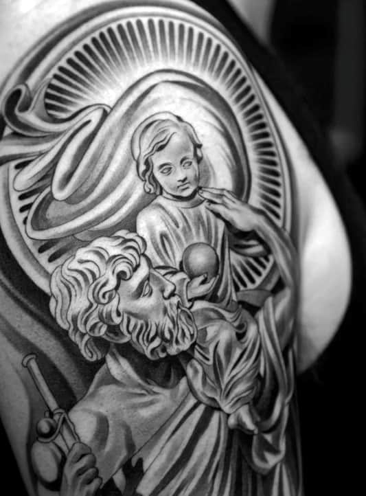Amazing Mens Half Sleeve Tattoo Design Of Christian St Christopher