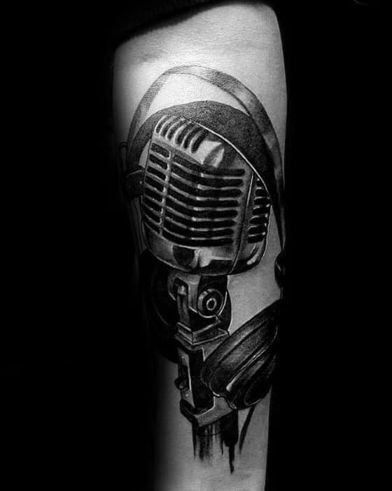 Amazing Mens Headphones Tattoo Designs On Inner Forearm
