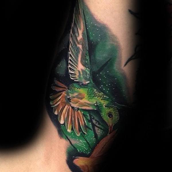 Amazing Mens Inner Arm Hummingbird Watercolor Tattoos