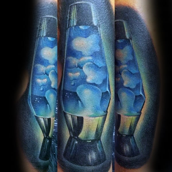 Cool blue lava lamp tattoo with glowing effect, perfect inspiration for men's unique body art.