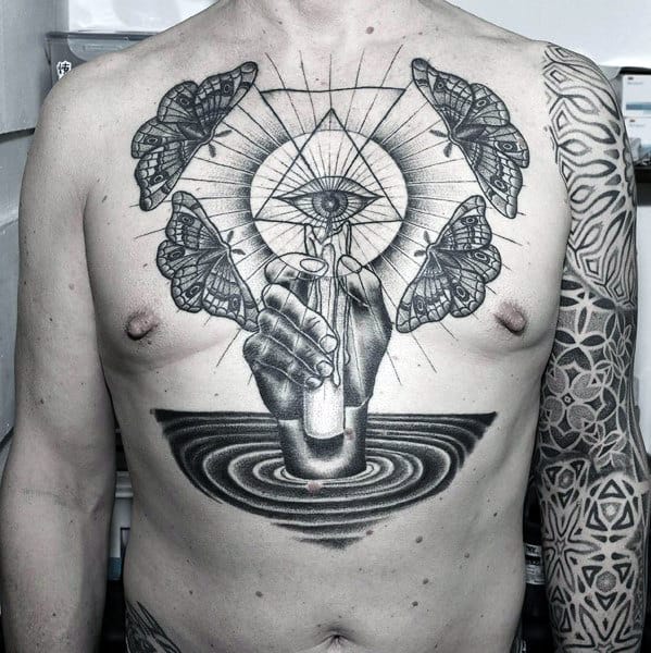Amazing Mens Masculine Eye Of Providence Chest Tattoos