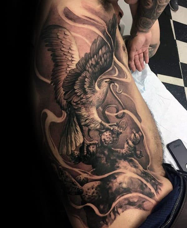 Amazing Mens Mexican Eagle Rib Cage Side Tattoos