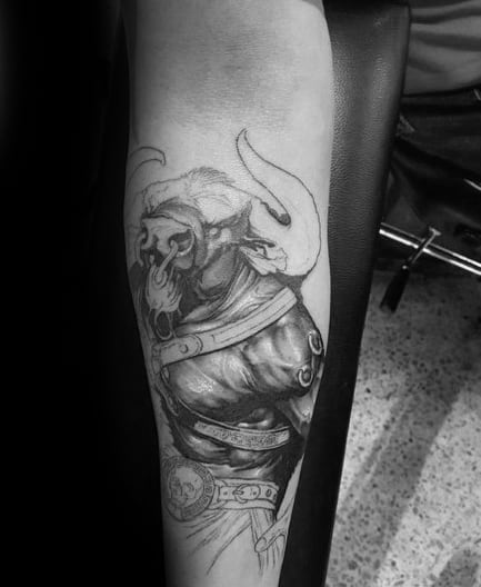 Amazing Mens Minotaur Inner Forearm Tattoo Designs