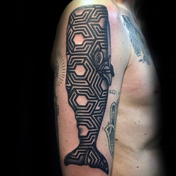 Amazing Mens Pattern Geometric Whale Arm Tattoo
