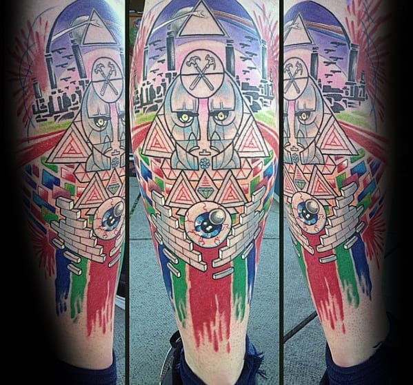 Amazing Mens Pink Floyd Themed Leg Sleeve Tattoo Designs
