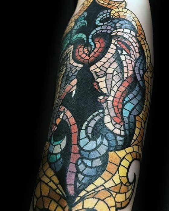 Amazing Mens Portrait Forearm Mosaic Tattoo Designs