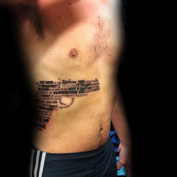Amazing Mens Pulp Fiction Rib Cage Side Pistol Quote Tattoo