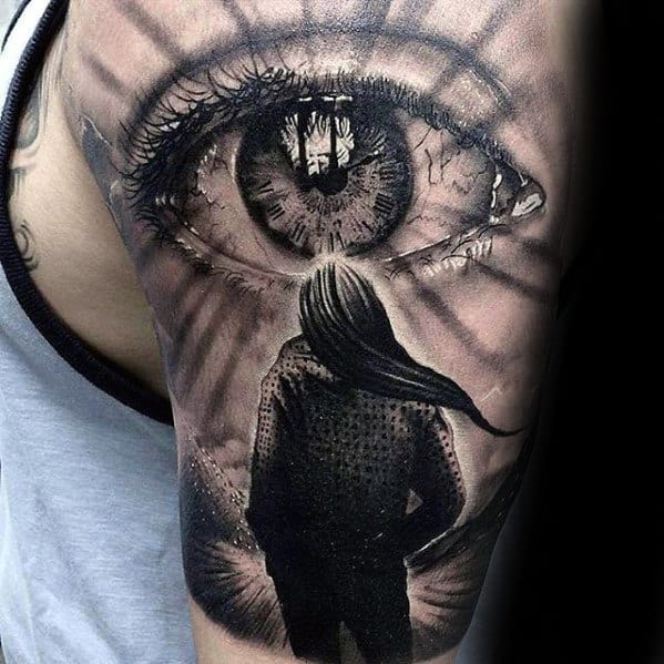 Amazing Mens Realistic Eye Half Sleeve Tattoos