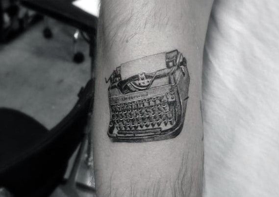 Amazing Mens Realistic Small Typewriter Arm Tattoo Ideas
