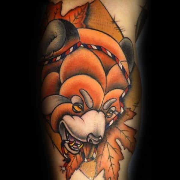 Amazing Mens Red Panda Tattoo Designs On Leg Calf