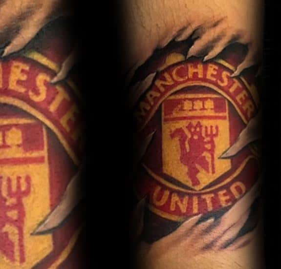 Amazing Mens Ripped Skin Logo Manchester United Tattoo Designs