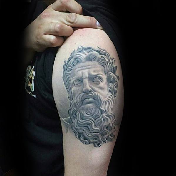 Amazing Mens Roman Statue Tattoo Designs On Upper Arm