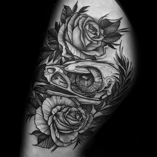 Amazing Mens Rose Flower Owl Skull Tattoo Designs
