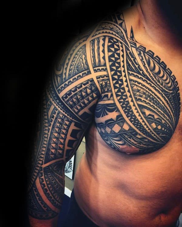 Amazing Mens Samoan Sleeve And Chest Tattoos