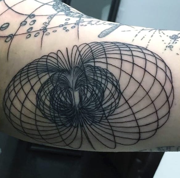Amazing Mens Science Tattoo On Bicep Black Lines