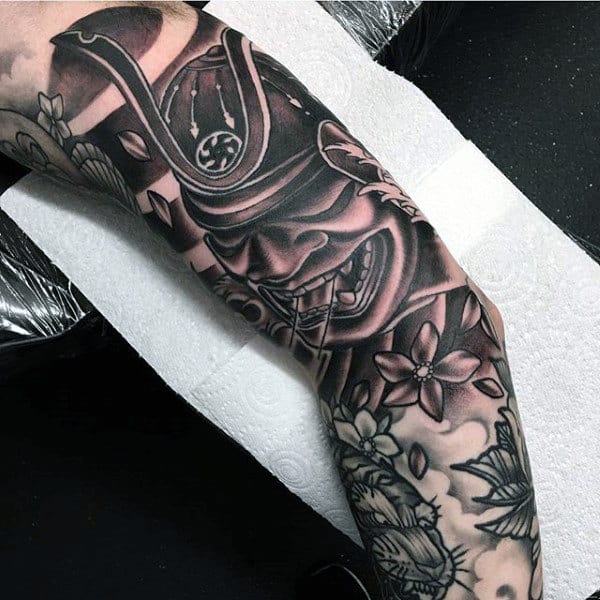 Amazing Mens Sleeve Tattoo Design Samurai Helmet