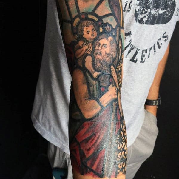Amazing Mens Stained Glass Sleeve Tattoos