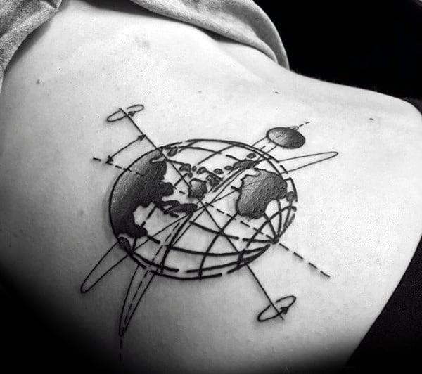Amazing Mens Stomach Globe Tattoo