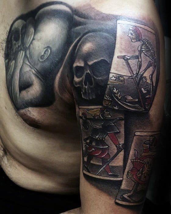 Amazing Mens Tarot Cards Half Sleeve Tattoo Designs