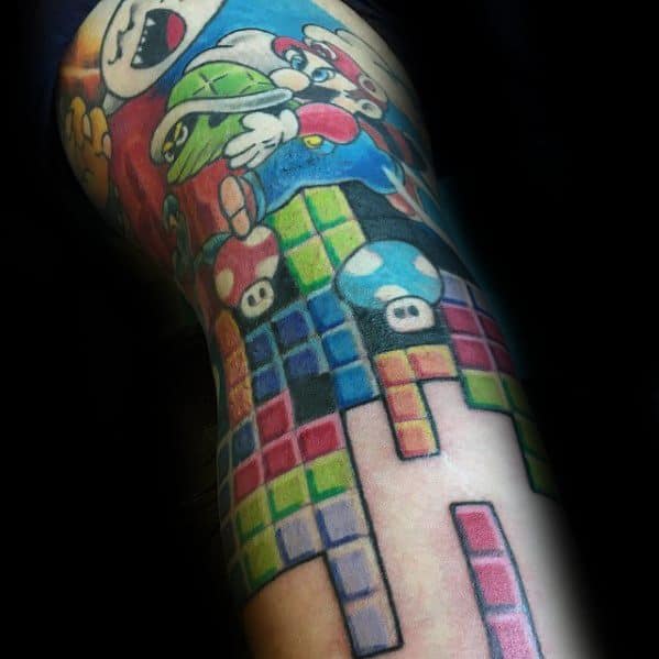 Amazing Mens Tetris Tattoo Designs On Arm