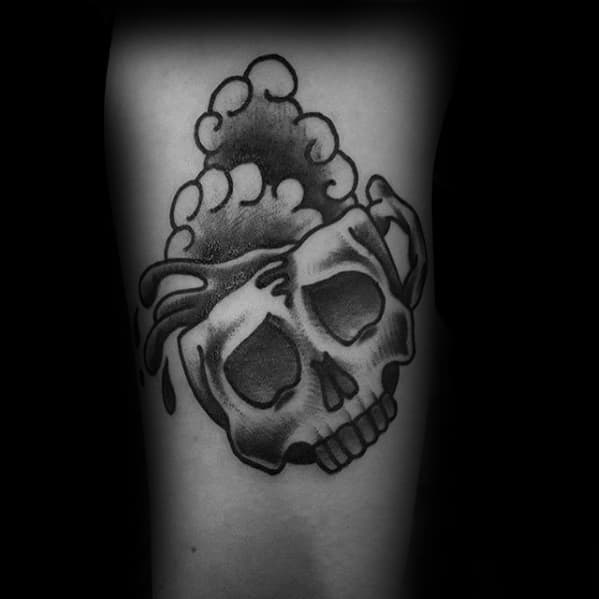 Amazing Mens Traditional Skull Coffee Cup Arm Tattoo Designs