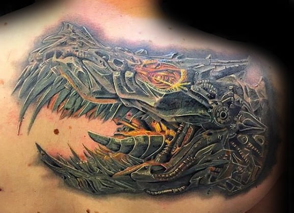 Amazing Mens Transformers Upper Back Tattoos