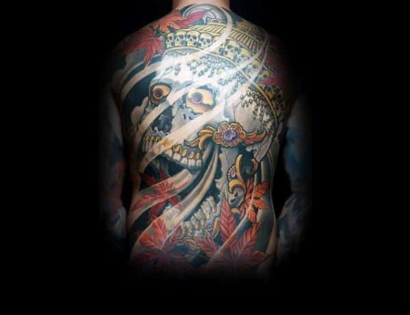 Amazing Mens Unique Skull Crown Full Back Japanese Tattoo Designs