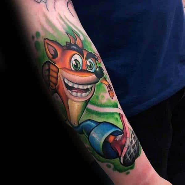 Amazing Mens Video Game Forearm Crash Bandicoot Tattoo Designs
