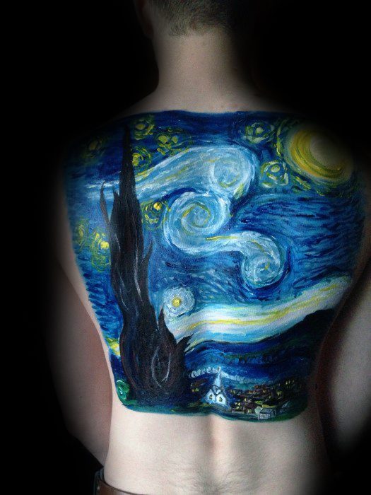 Amazing Mens Vincent Van Gogh Painting Back Tattoos
